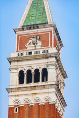 Close-up view of San Marco bell tower, Venice