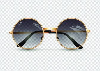 Women's sunglasses isolated ontransparent background, round gold-rimmed glasses, women's accessory. Summer season, the sea, the beach, vintage, trend. Vector illustration. EPS10