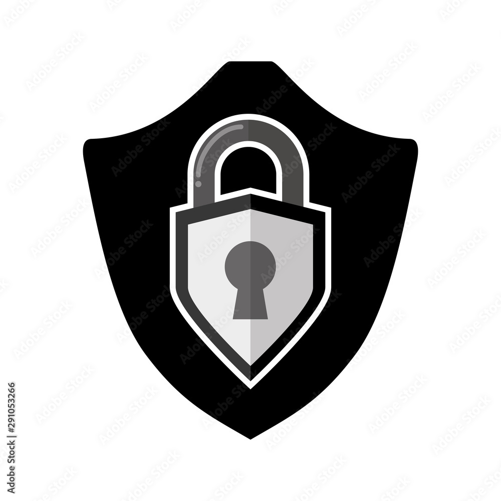 Poster shield with safe secure padlock vector illustration