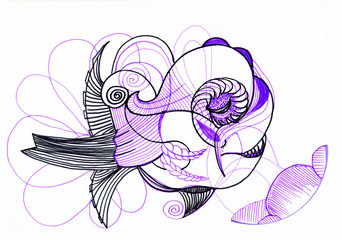abstract fish, linear illusion by hand