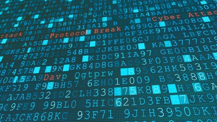Digital wall virus data breach, system failure due to hacker server cyber attack