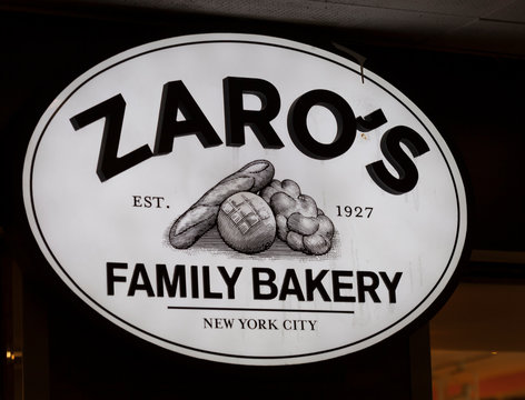 New York, New York, USA - September 17, 2019: Sign over a Zaro's Family Bakery.
