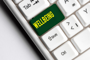 Handwriting text writing Wellbeing. Conceptual photo A good or satisfactory condition of existence...