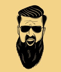 Bearded skull illustration, Vector hand drawn illustration.