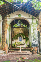 Interior of the ruins of the church at Engenho Amparo (a sugar cane farm dating back to the 17th century) in Ilha de Itamaraca - Pernambuco, Brazil