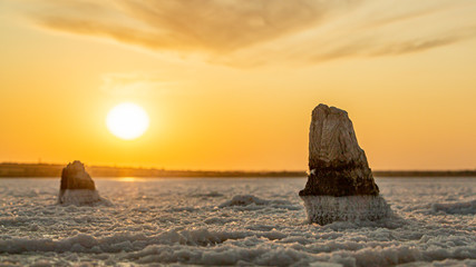 Evening, on the salt lake drone view