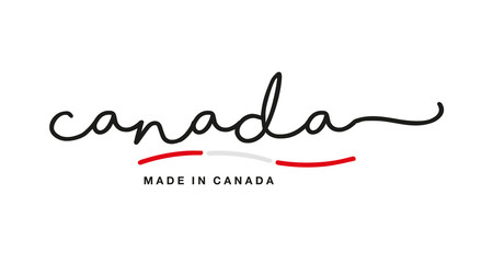 Made in Canada handwritten calligraphic lettering logo sticker flag ribbon banner