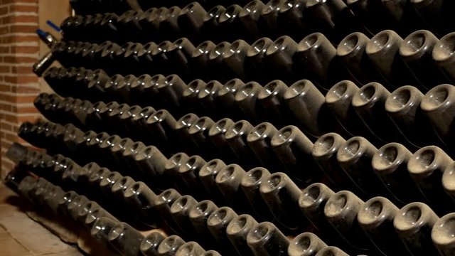 Pupitres with old cava bottles.