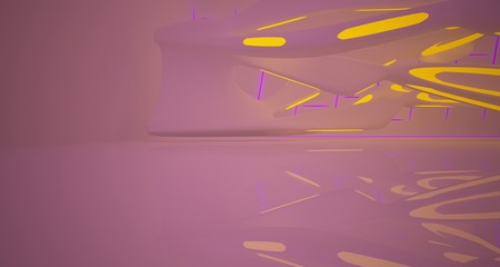 Fototapeta na wymiar Abstract architectural smooth white interior of a minimalist house with color gradient neon lighting. 3D illustration and rendering.