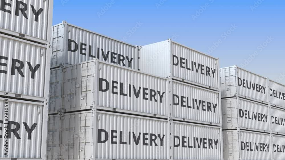Aufkleber containers with delivery text, loopable 3d animation