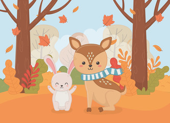 cute animal autumn season flat design