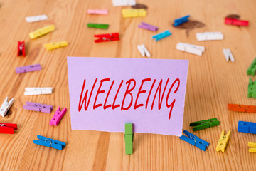 Handwriting text Wellbeing. Conceptual photo A good or satisfactory condition of existence...