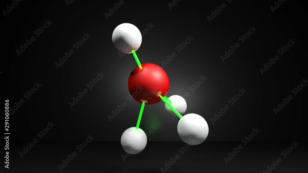 Aufkleber the structure model of the ch4 (methane), isolated on black background - 3d rendering videoclip