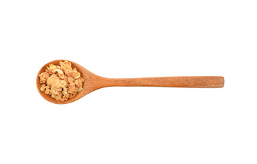  spoon of  muesli isolated on white background, top view