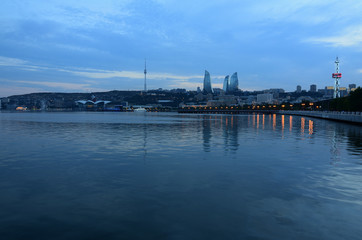 Evening Baku with a view from the boulevard.Azerbaijan