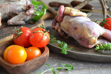 Russian cuisine: raw partridge. Culinary concept with delicious food.