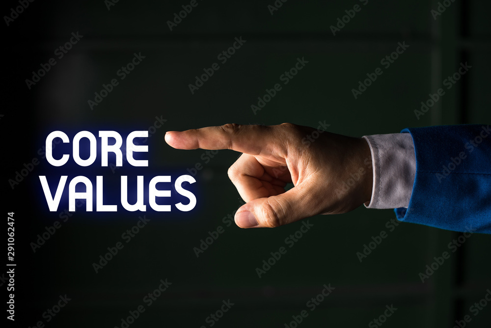 Poster handwriting text writing core values. conceptual photo belief demonstrating or organization views as
