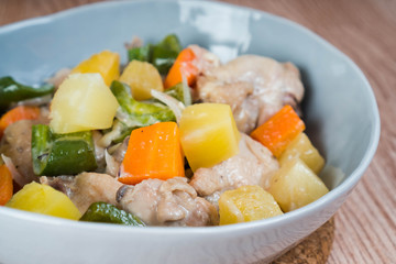 chicken pineapple coconut stew with green bell pepper and carrots