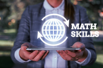 Text sign showing Math Skills. Business photo text starting to learn how to count numbers add divide use equation