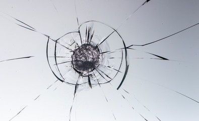 Cracked glass on a white background texture