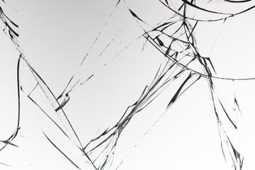 Cracked glass on a white background texture