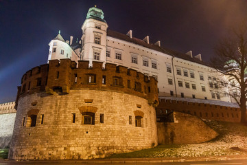 Night view of Wawel castle in Krakow, Poland