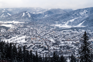 Winter aerial view of Zakopane, Poland