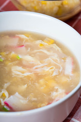 chinese style corn soup with egg and crab strips