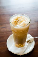 guinomis is a favorite chilled dessert of many Filipinos.  It consist of sago, pinipig, muscovado sugar, gelatin and coconut milk mix together