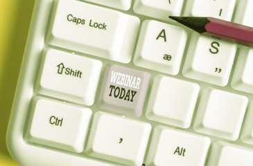 Writing note showing Webinar Today. Business concept for live online educational presentation on...