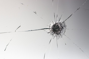 Cracked glass on a white background texture