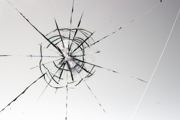 Cracked glass on a white background texture