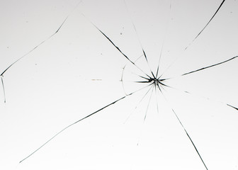 Cracked glass on a white background texture