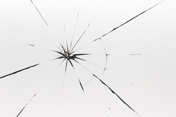 Cracked glass on a white background texture