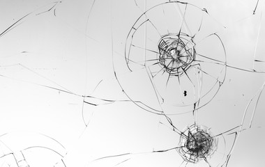 Cracked glass on a white background texture