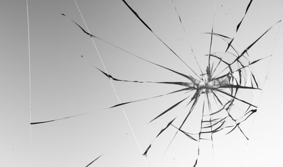 Cracked glass on a white background texture