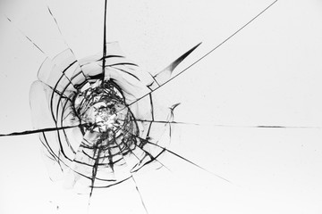 Cracked glass on a white background texture