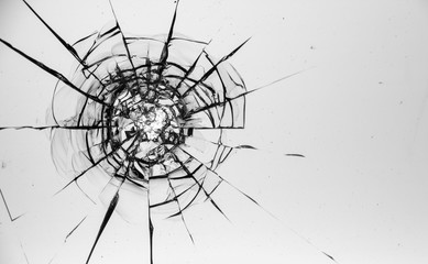 Cracked glass on a white background texture