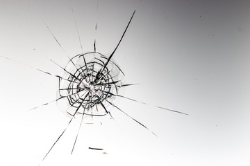 Cracked glass on a white background texture