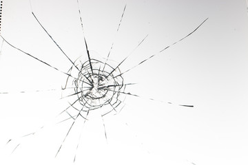 Cracked glass on a white background texture