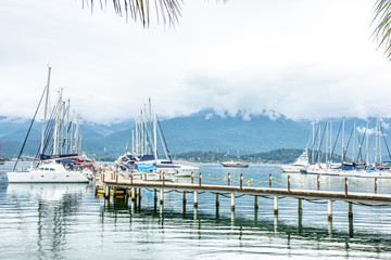 Fototapeta premium View of sailboats in marina ready to set sail