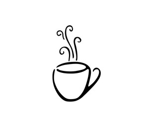 Simple black line drawing of a coffee cup, vector icon