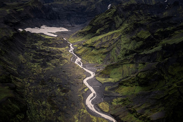 Aerial views of glacier river patterns in Iceland