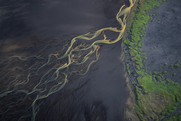 Aerial view of Glacier rivers in Iceland