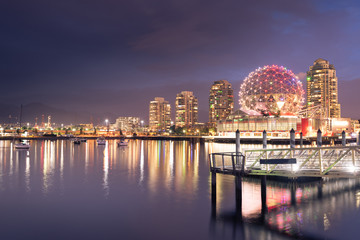 Vancouver city skyline at night, British Columbia, Canada