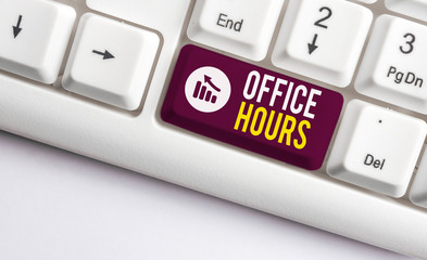Writing note showing Office Hours. Business concept for The hours which business is normally...