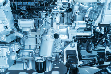 Battery and wire installed on electric system of eco car engine, Automotive part concept.