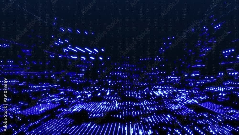Poster Futuristic 3D Footage Virtual Reality Hologram Rendering Network Communication Concept. 4K Motion Graphic Scifi Future Construction Technology Data Fly Through Background.