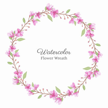 Cherry Blossom Watercolor Flower Circle Frame Wreath