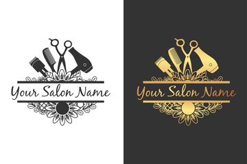 split salon tool with flower for salon logo or sign